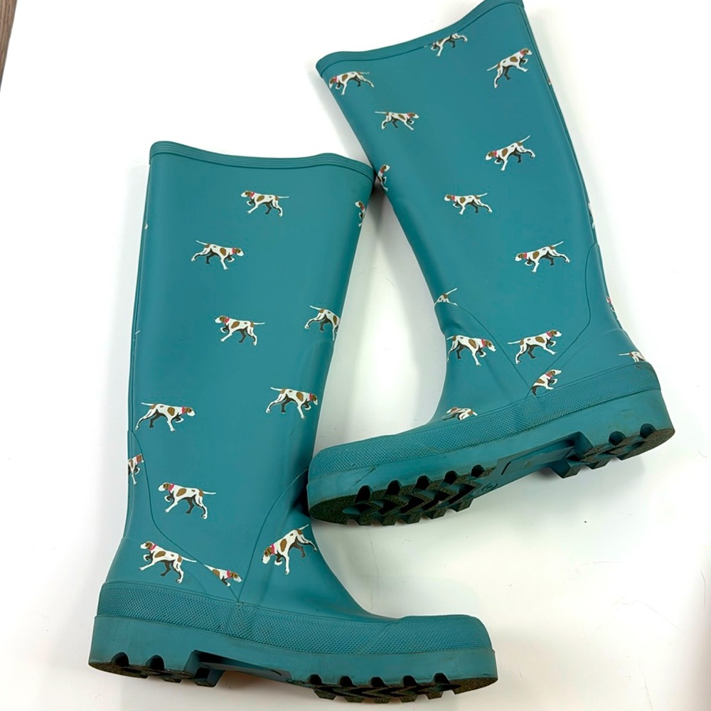J. Crew blue dog print rain boots 6